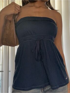 Hollister Navy Strapless Babydoll Top Tie-Waist Tube Top